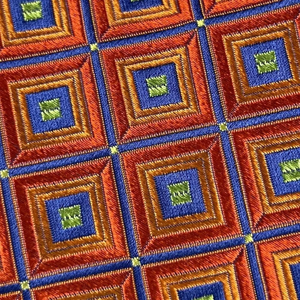 Ted Baker London 100% Silk Necktie Mens Orange Blue Geometric‎ Woven USA Made